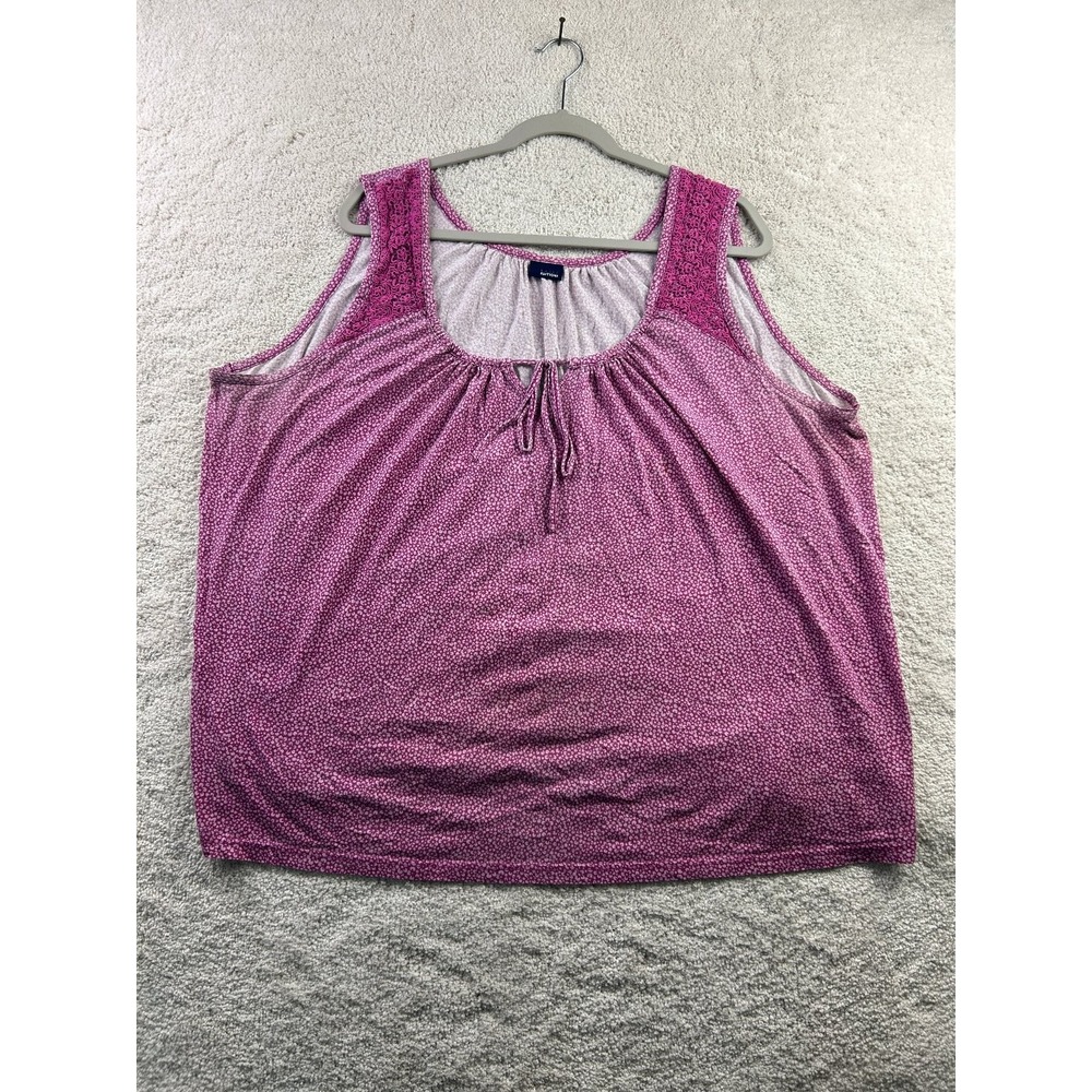 Basic Editions Women's Pink 3X Cotton‎ Sleeveless Top Lace Accent